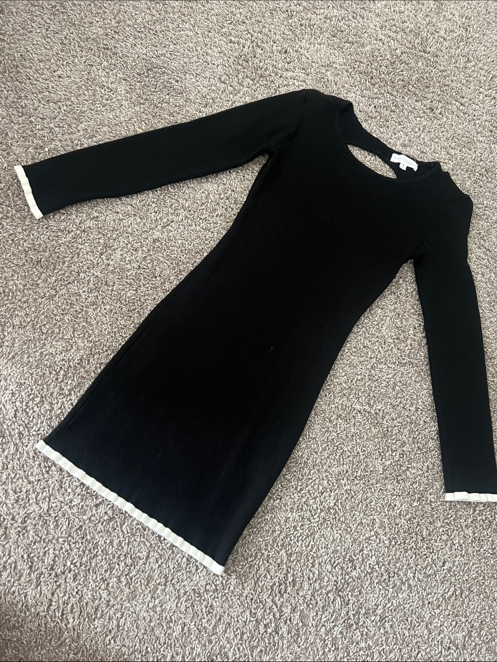 Body Con Black Ribbed Dress with White Ruffle Detail